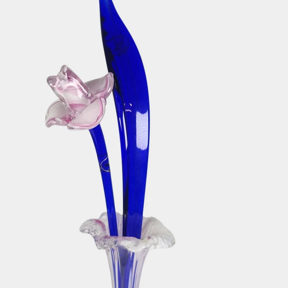 Bohemia Glass Flower & Leaf Bud Vase Handmade Czech Glasstar Murano Style